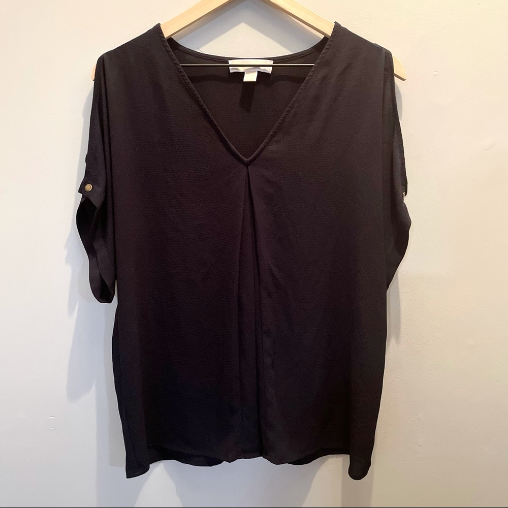 Michael Kors navy button sleeve blouse M